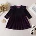 Velvet Princess Dress for Toddler Baby Girls Long Sleeve Round-Neck Solid Color Tunic Dress Elegant High Waisted Pleated Flowy Party Mini Dress