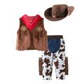 ZHAGHMIN Boy Red Plaid Shirt Kids Toddler Baby Boys Sleeveless Western Cowboy For Kids Children Vest Hat Scarf Pants 4Pcs Set Party Fantasia Dress Up Set For Boys Clothes Boys Easter Outfits Boys