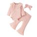 ZHAGHMIN Toddler Girl Outfits 2T Baby Girls Long Sleeve Ribbed Ruffle Romper Tops Flared Pants Headband 3Pcs Outfits Clothes Set Baby With Headband Little Girl Outfits 5T Kid Outfits For Girls Shy G