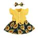 ZHAGHMIN Girls 2 Piece Outfit Kids Girls Toddler Beach Sunflowers Prints Fly Sleeves Floral Princess Bowknot Girls Romper Hairband 2Pcs Outfit Set Cute Teen Girls Outfits Girl Clothes Size 10-12 Out