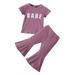 ZHAGHMIN Toddler Girls Halter Floral Flared Set Toddler Kids Baby Girls Short Sleeve Letter T Shirt Tops Ribbed Solid Pants Outfits Set 2Pcs Baby Girl Clothes For Teen Girls Crop Tops Size 7/8 Girls