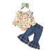 ZHAGHMIN Dance Outfit For Girls Baby Boys Cotton Floral Autumn Long Sleeve Pants Romper Bodysuit Bell Bottom Headbands Set Clothes Preemie Baby Girl Clothes Set Take Off My Girl Blanket Set Baby Tre