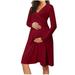 With Pocket Women s Casual Solid Color Sleeve Long For Breastfeeding Dress Maternity Maternity dress