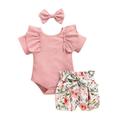 ZHAGHMIN 2 Piece Casual Outfits For Girls Solid Girls Romper+Floral Shorts+Headband Outfit Baby Print Frill Girls Outfits&Set Girls Outfits Size 7 Outfits For Girls Size 6 Toddler Girl Clothes 5T Gi