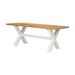 Mimi 75 Inch Dining Table, Thick X Shaped Legs, White and Brown Acacia Wood