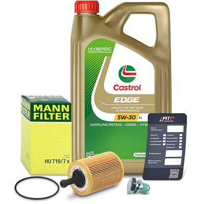 Mann-filter Ölfilter+Schraube+5 L Castrol 5W-30 LL [Hersteller-Nr. 10492021] für Audi, Dodge, Mitsubishi, Seat, Skoda, VW Image