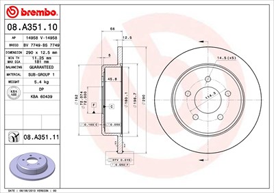 Brembo Bremsscheibe [Hersteller-Nr. 08.A351.11] für Jeep, Chrysler, Dodge Image