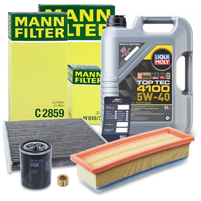 Mann-filter Inspektionspaket A + 5l 5W-40 Motoröl [Hersteller-Nr. 40511279] für Fiat, Ford, Lancia