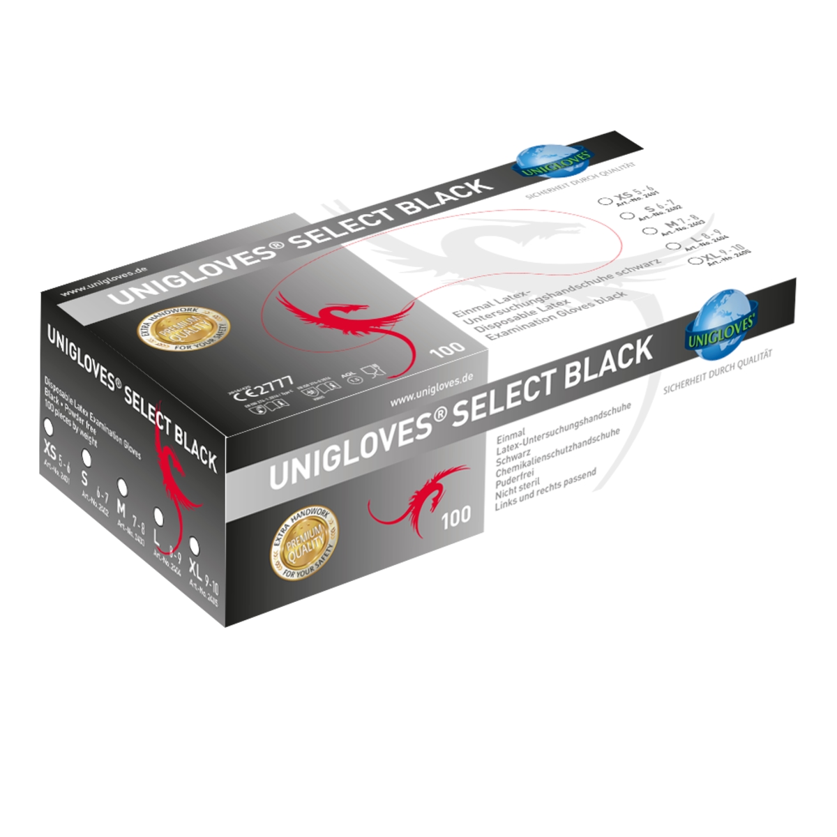 UNIGLOVES - SELECT BLACK Latexhandschuhe, schwarz, Größe S, puderfrei, lebensmittelecht - 10x100 (1.000 Stück) Image