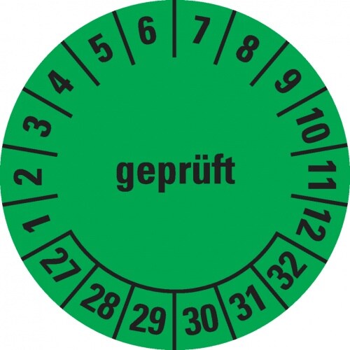 Dreifke® Prüfplakette geprüft 27-32,grün,Dokumentenfolie,selbstklebend,Ø30mm,108/Heft Image