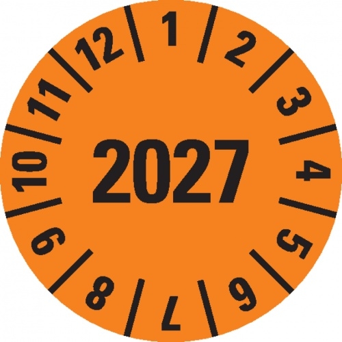Dreifke® Jahresprüfplakette 2027, orange, Folie, ablösbar, Ø 10mm, 1000/Rolle Image