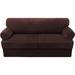 Sofa Cover 3 Piece T Cushion Sofa Slipcovers Thick Velvet Couch Cover Furniture Protector Stretch T Cushion Sofa Covers for 2 Cushion Couch with 2 Individual T Cushion Covers Washable Brown