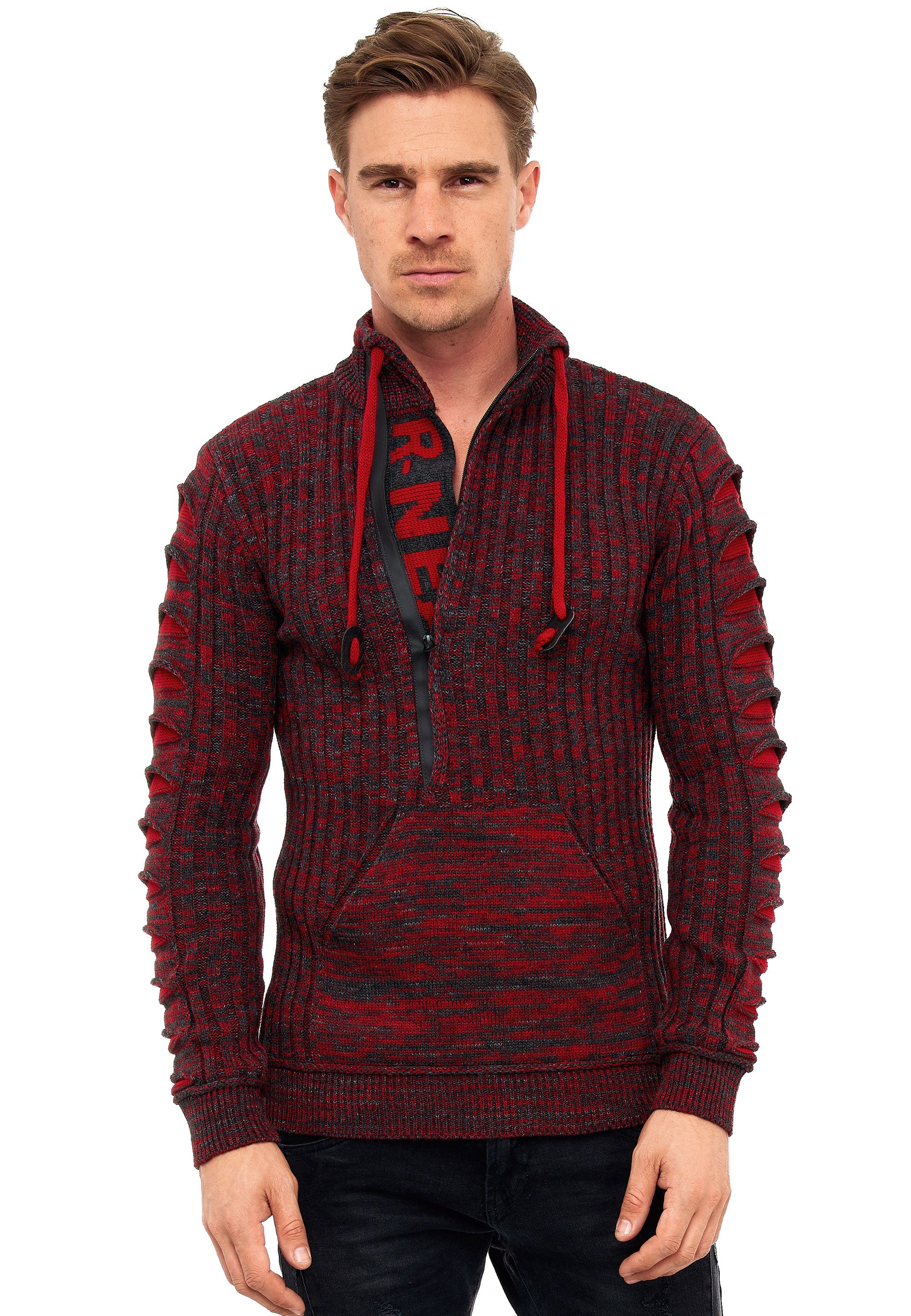 Strickpullover RUSTY NEAL, Herren, Gr. XL, bunt (rot, anthrazit), 75% Polyacryl, 25% Baumwolle, unifarben, normal, ohne Ausschnitt, Pullover, mit stylischem Ausschnitt Image
