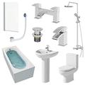 Affine Complete Bathroom Suite 1500mm Bath Shower Toilet Pedestal Basin Taps Screen