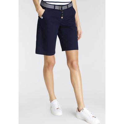 Chinoshorts DELMAO, Damen, Gr. 34, N-Gr, blau (marine), Web, Obermaterial: 98% Baumwolle, 2% Elasthan, unifarben, gestreift, casual, A-Linie kniefrei, Hosen Shorts Strandshorts, zum Krempeln, mit passendem Gürtel, Topseller Image