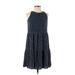 Ann Taylor LOFT Casual Dress - A-Line Crew Neck Sleeveless: Blue Polka Dots Dresses - Women's Size 2X-Small