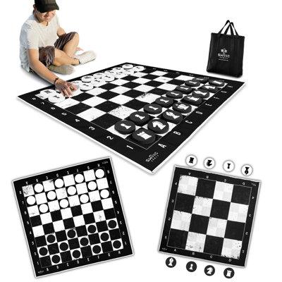 SWOOC Giant Checkers, Chess, & Chess Tac Toe Game Plastic/Fabric in Black | 0.25 H x 48 W x 48 D in | Wayfair MAT-CHK-CHESS