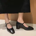 MKKHOU – escarpins en cuir véritable de haute qualité chaussures Vintage Mary Jane à bout carré