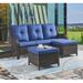 Wildon Home® Bonia 74" Wide Outdoor Wicker Patio Sofa w/ Cushions Wicker/Rattan/Olefin Fabric Included in Blue | 35 H x 74 W x 35 D in | Wayfair