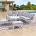 Industrial Style 5-Piece Outdoor Sofa Combination Set with 2 Love Sofa,1 Single Sofa,1 Table and 2 Bench