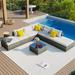 8-pieces Outdoor Patio Furniture Sets, Garden Conversation Wicker Sectional Sofa Set, Modular Sofa Design, Upholstered Cushions