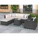 8 Piece Rattan Sectional Seating Group with Cushions, Patio Furniture Sets, Outdoor Wicker Sectional Sofa with Ottoman & Tables