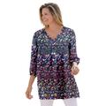 Plus Size Women's Three-Quarter Sleeve Pleat-Front Tunic by Woman Within in Navy Garden Print (Size 22/24)