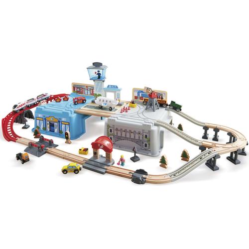"Spielzeug-Eisenbahn HAPE ""Großstadtlandschaft Eisenbahn in Aufbewahrungsbox"" Spielzeugfahrzeuge bunt Kinder Ab 3-5 Jahren"