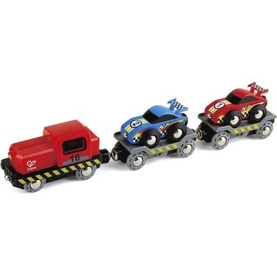 Spielzeug-Eisenbahn HAPE "Holzspielzeug, Rennwagen-Transporter" Spielzeugfahrzeuge bunt Kinder Ab 3-5 Jahren FSC- schützt Wald - weltweit
