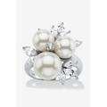 Women's Platinum over Sterling Silver Simulated Pearl and Cubic Zirconia Ring by PalmBeach Jewelry in Platinum (Size 9)