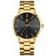 GOLDEN HOUR Men's Watches Slim Minimalist Runway Gold Plated Stainless Steel Quartz Analog Watch with Black Dial, gold black