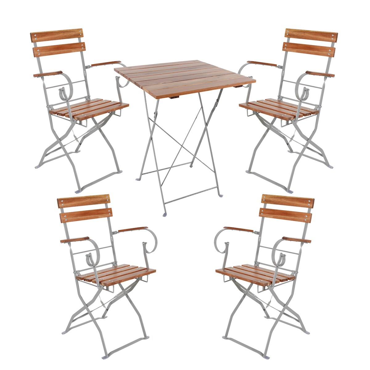 Mojawo Biergarten Set Klapptisch + 2 Klappstühle mit Armlehnen Akazie 70x70cm Image
