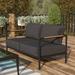 Aluminum Frame Loveseat with Teak Arm Accents and Plush Cushions