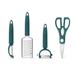 Lazuro Set of P-peeler, Y-peeler, grater, scissors. Vegetable Peeler, Cheese Grater w/ Non-slip Handle in Blue/Gray/Green | Wayfair LZAS-0006