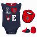 Newborn & Infant Navy/Red Boston Red Sox Three-Piece Love of Baseball Bib Bodysuit Booties Set