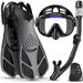 Gintenco Snorkeling Gear for Adults 4 in 1 Snorkel Set with Panoramic View Diving Mask Anti-Fog Anti-Leak Dry Top Snorkel Fins and Travel Bag for Swimming Snorkeling and Travel Diving Black