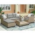 4 Piece Patio Furniture Set All-Weather Outdoor Sectional Sofa Set PE Rattan Conversation Set with Table Cushions Wicker Furniture Chair Set for Patio Deck Garden Poolside Yard B733