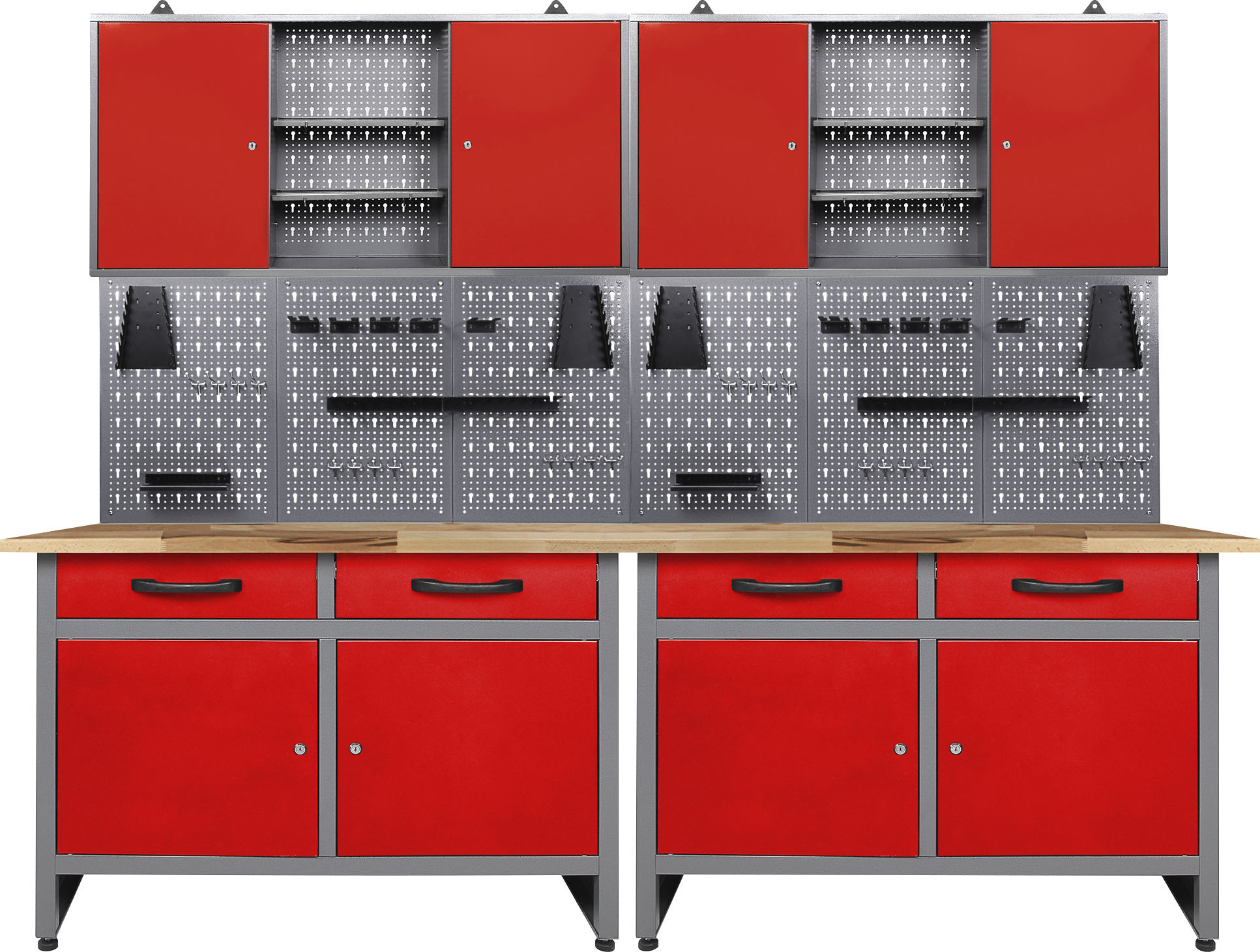 Werkstatt-Set ONDIS24, rot (anthrazit, rot), B:240cm H:205cm T:60cm, Metall, Werkbänke, 240 cm