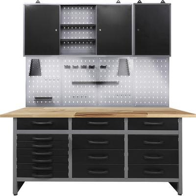 Werkstatt-Set ONDIS24, schwarz (anthrazit, schwarz, grau), B:160cm H:205cm T:60cm, Edelstahl, Werkbänke, 160 cm, mit LED Image