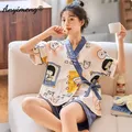 Pyjama en coton doux pour femmes vêtements de nuit à imprimé animal Kawaii vêtements de nuit pour