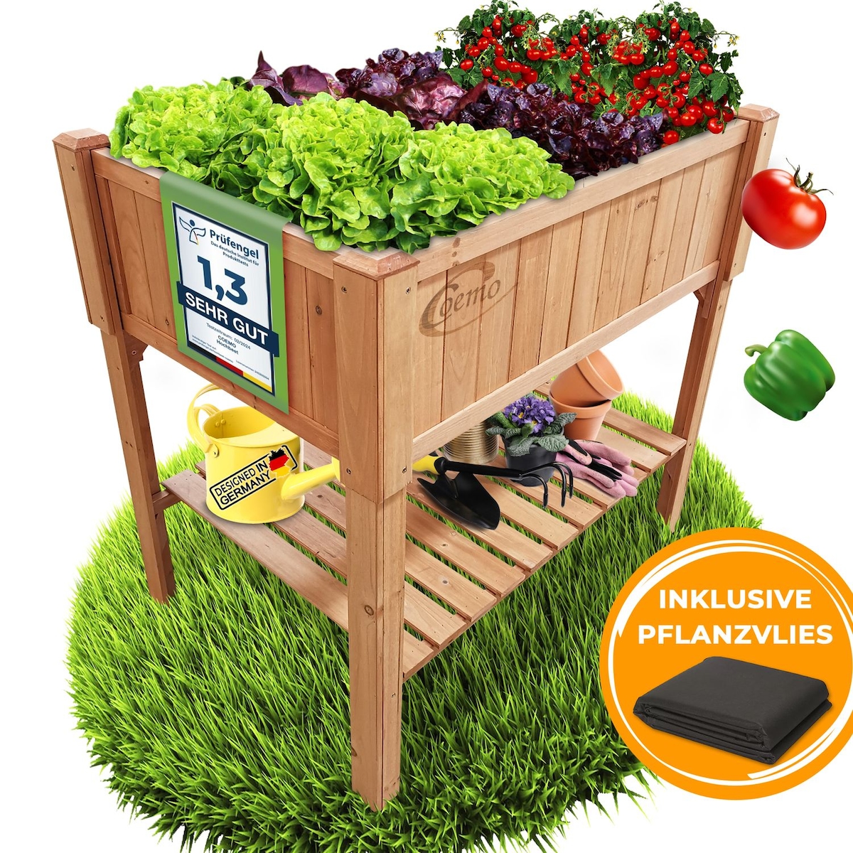 Mein-Regal Coemo Hochbeet Holz 120 x 40 x 90 cm mit Ablageboden Frühbeet Pflanztrog Bausatz für Gemüse, Kräuter in Garten, Terrasse und Balkon Image