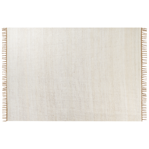 Teppich Hellbeige Jute 160 x 230 cm Rechteckig mit Fransen Natürlich Handgewebt Farbverlauf Boho Fußbodenheizug Geeignet Wohnzimmer Esszimmer