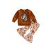 Sunisery Toddler Baby Girl Fall Spring Outfits Long Sleeve Horse Head Sweatshirt + Floral Flared Bell Bottom Pants Clothes Orange 12-18 Months