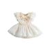 Multitrust Baby Girls Romper Fly Sleeve Crew Neck Flower Lace Tulle Patchwork A-line Dress