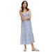 Plus Size Women's Spaghetti Strap Tiered Midi Dress by ellos in White Blue Cloud Print (Size 18)