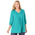Plus Size Women's Three-Quarter Sleeve Pleat-Front Tunic by Woman Within in Azure (Size 38/40)