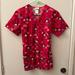 Disney Tops | Disney Women’s Scrub Top Mickey Minnie Mouse Christmas Xs Extra Small | Color: Pink/Red | Size: Xs