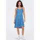 Spaghettikleid ONLY "ONLMAJ LIFE S/L AOP SHORT DRESS WVN NOOS" Gr. L (40), N-Gr, blau (marina aop:luna flower) Damen Kleider Freizeitkleider