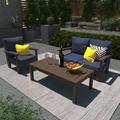 Highwood USA Bespoke Deep Seating Loveseat, Chair & Conversation Outdoor Table Plastic in Blue/Black | Wayfair AD-DSLS03-NB-ACE