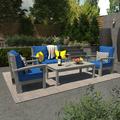 Highwood USA Bespoke Deep Seating Loveseat, Set Of Chairs & Conversation Outdoor Table Plastic in Blue | Wayfair AD-DSLS07-CB-CGE